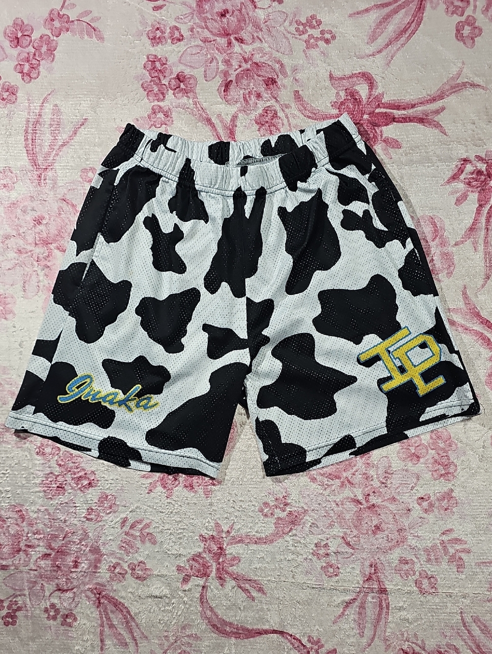 Inaka‎ Power Cow Print Mesh Basketball Shorts Mens Large Black White IP Logo